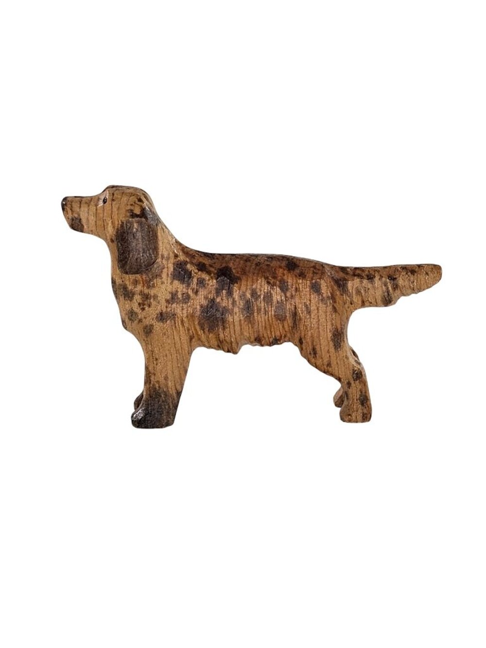Hand Carved Wooden Dog Figurine Spotted Finish Miniature English Setter Bird Dog